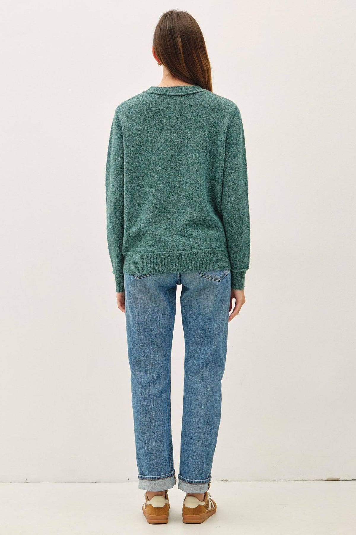 Crew Neck Pullover Exposed Seam Knit Sweater