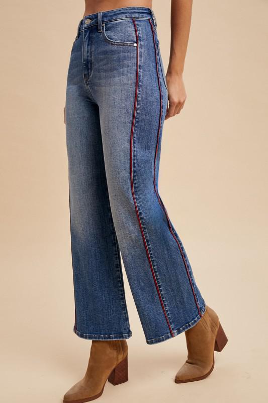 Side Piping Wide Leg Crop Jeans