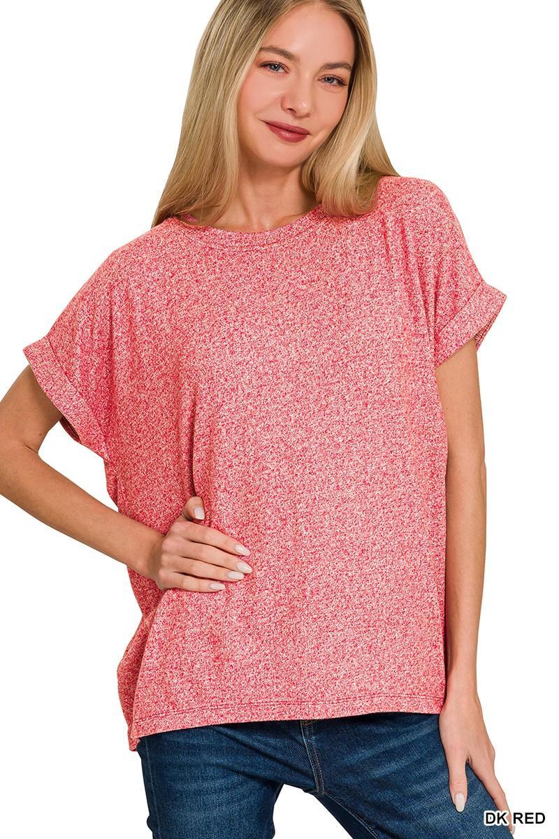 Soft Melange Hacci Short Sleeve Round Neck Top