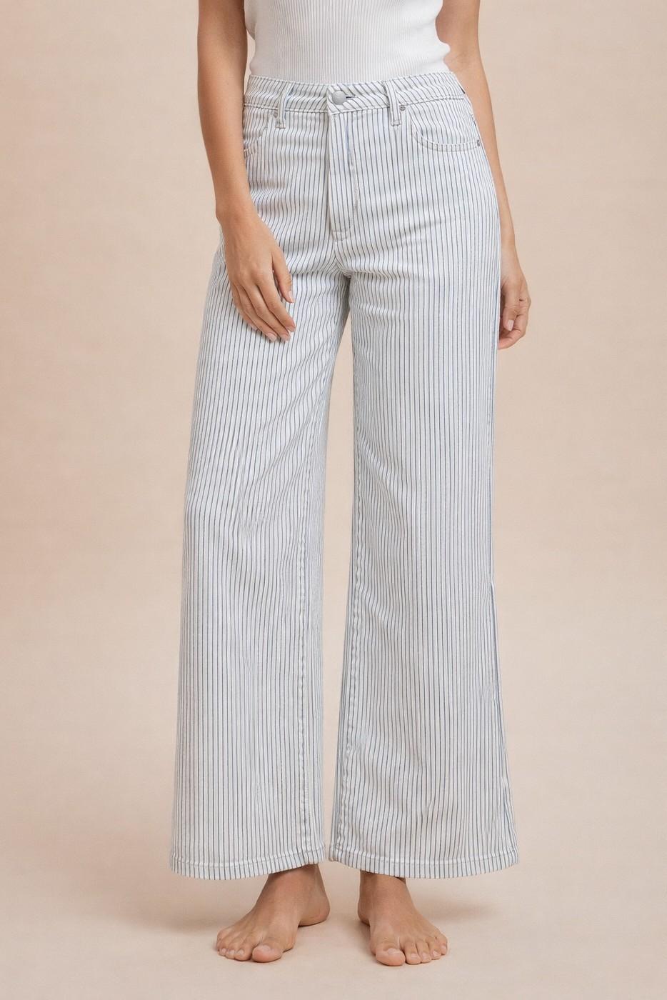 Comfort Stretch Cotton Striped Straight Leg Pants