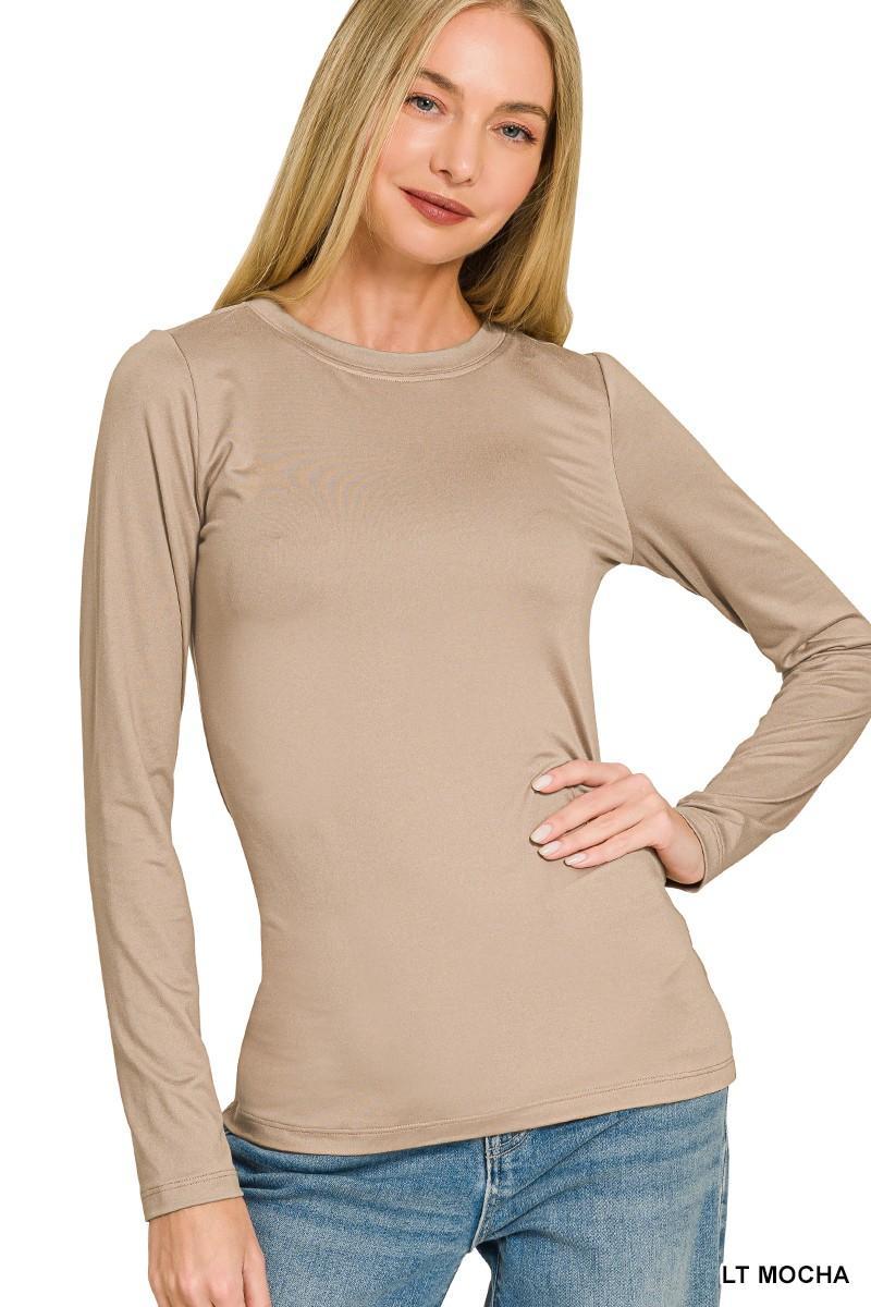 Brushed DTY Microfiber Long Sleeve Round Neck Tee