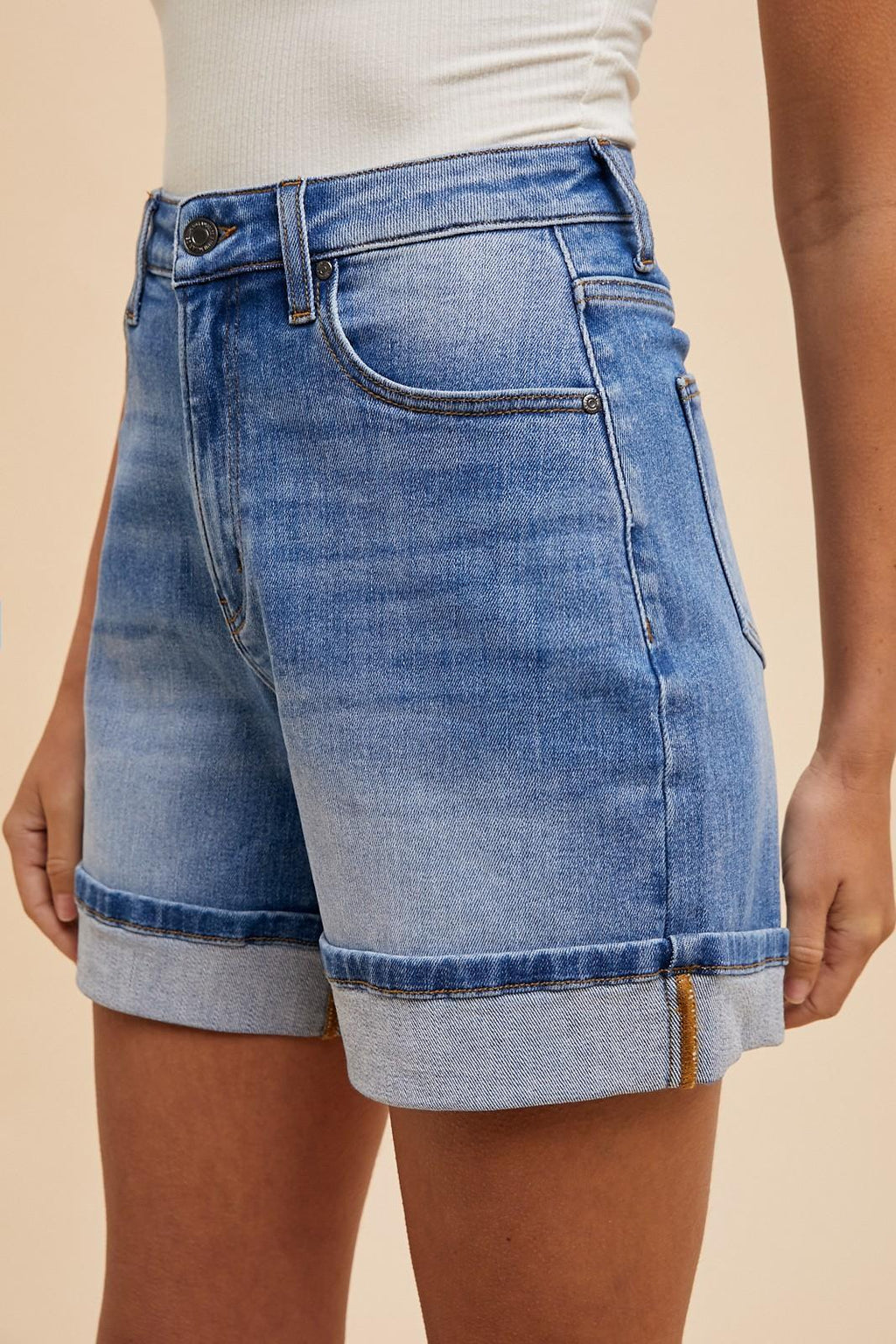 Comfort Stretch Turn Up Hem Denim Shorts