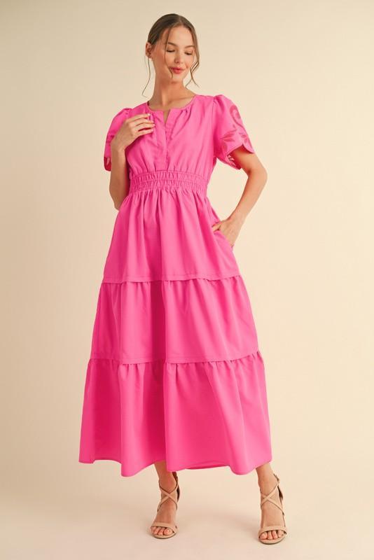 Embroidery Cut-out Sleeves Tiered Maxi Dress