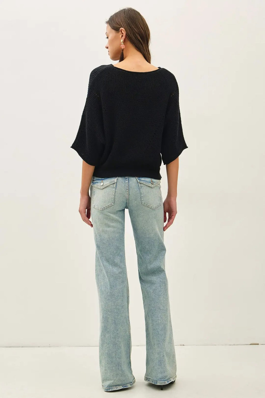 Pointelle Dolman Sleeve Cropped Sweater