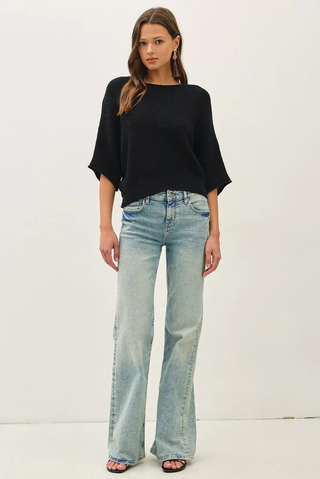 Pointelle Dolman Sleeve Cropped Sweater