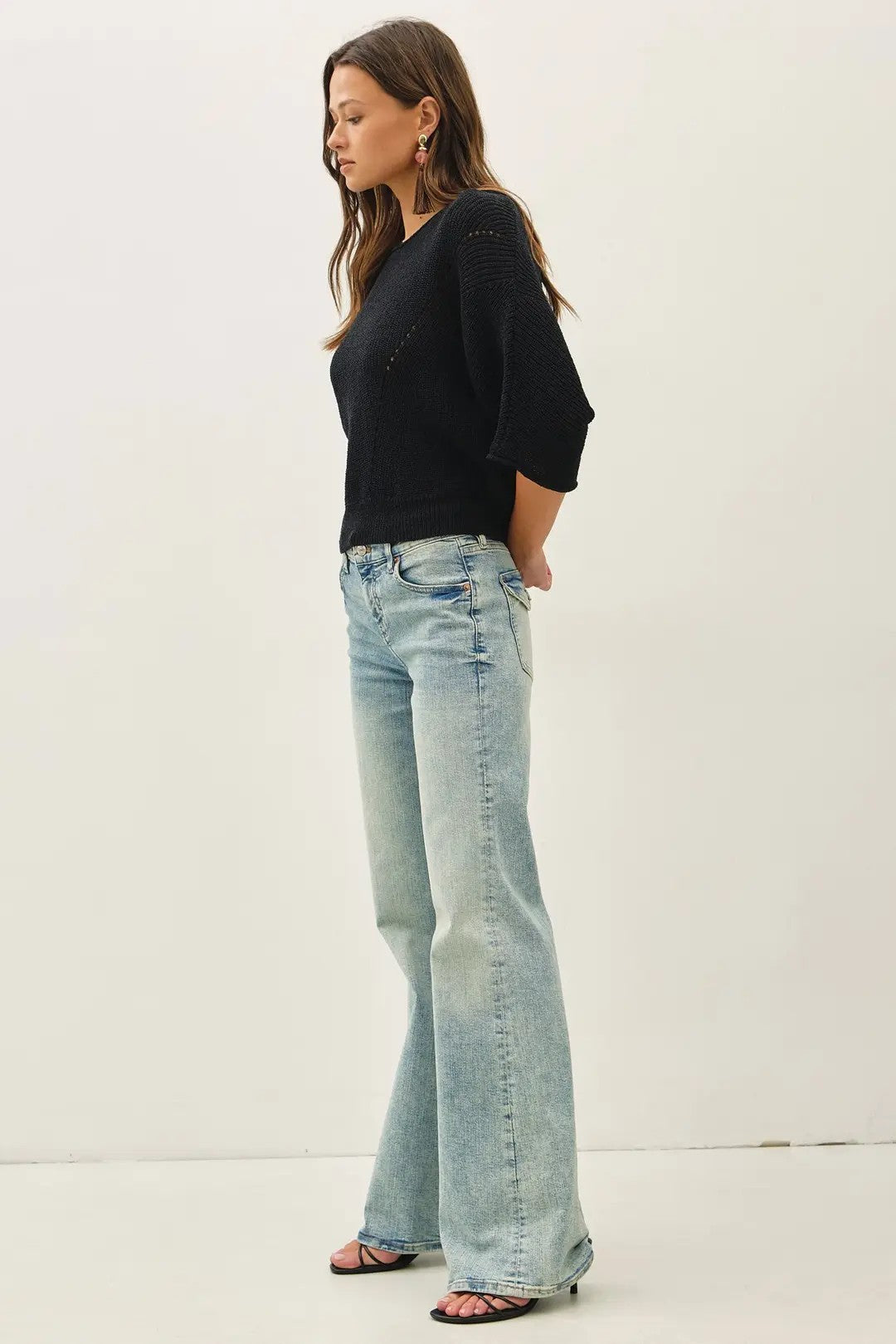 Pointelle Dolman Sleeve Cropped Sweater