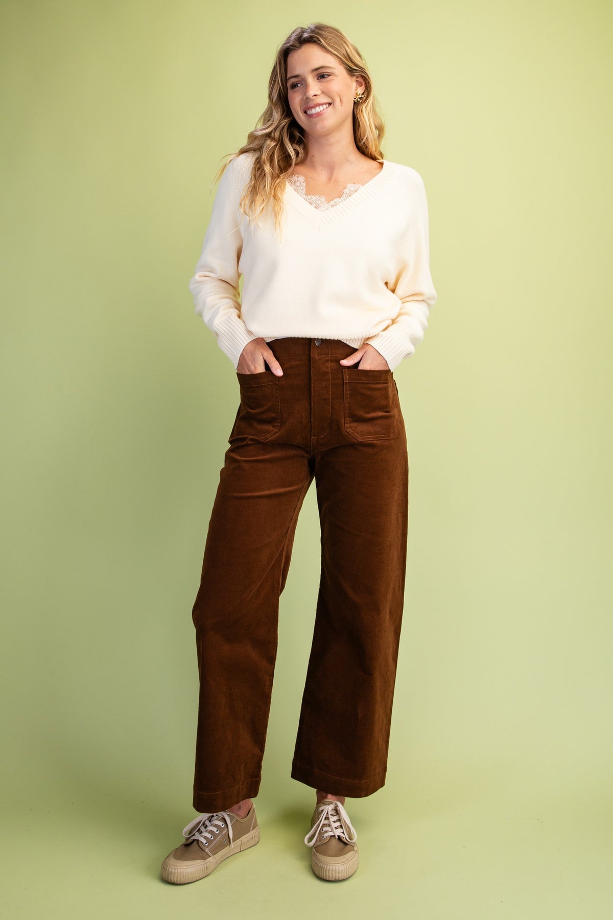 Ankle-Cropped Stretch Corduroy Pants