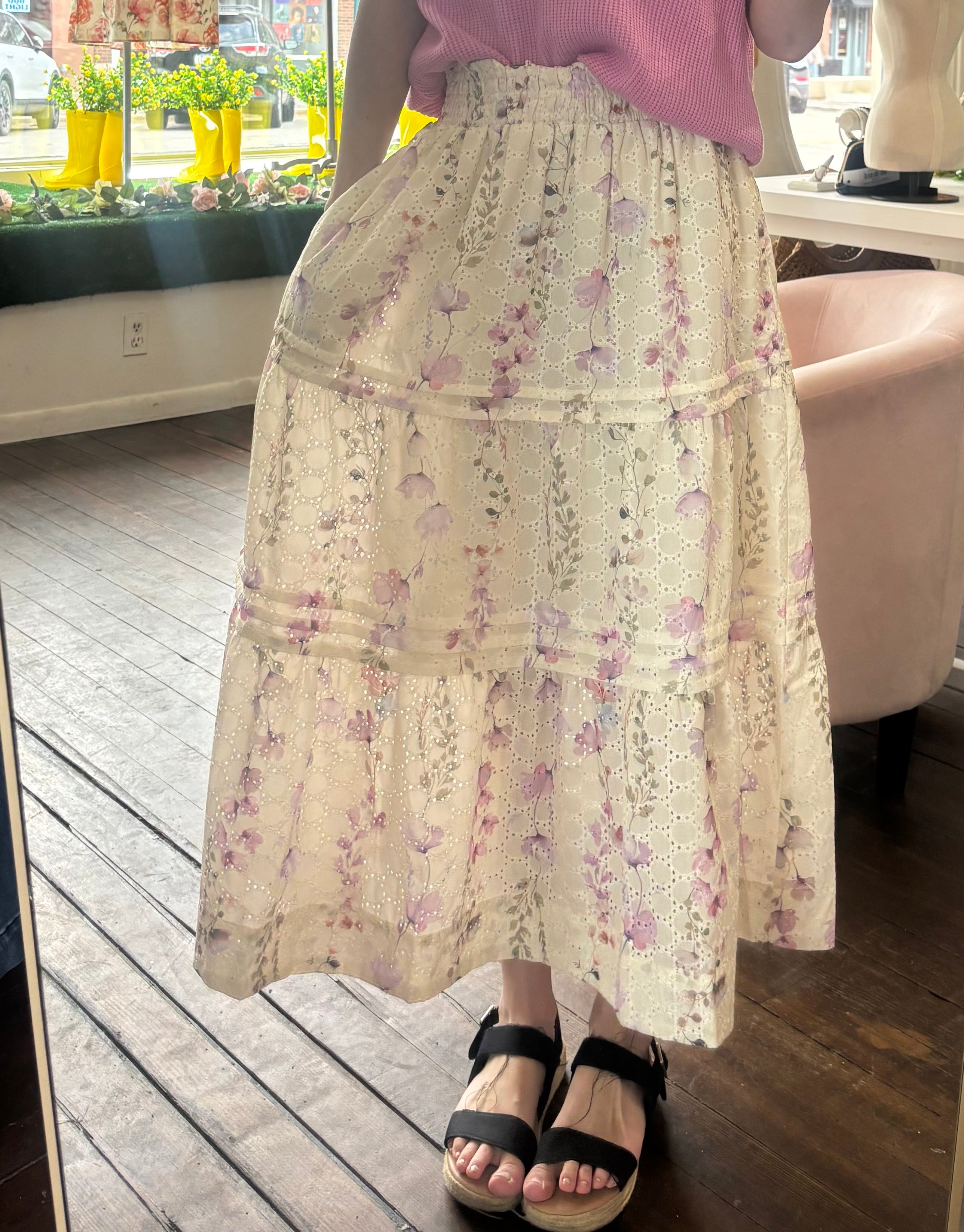 Floral Smocked Waist Skirt