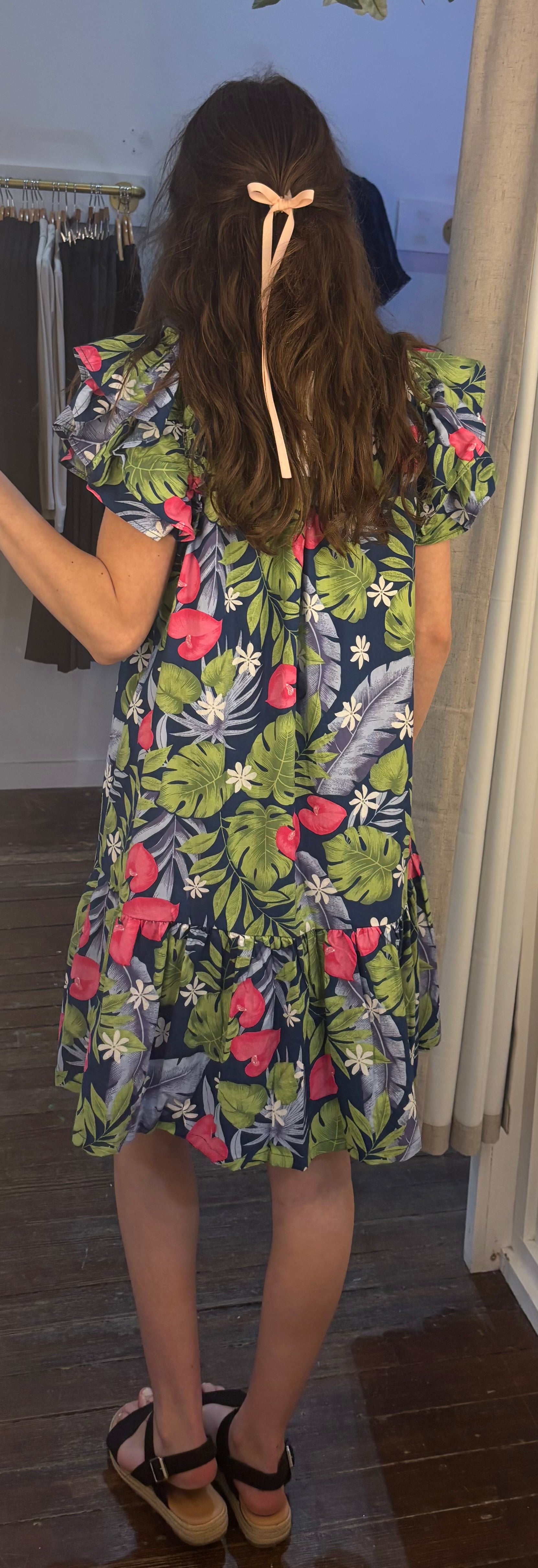 Tropical Print Pintucked Dress