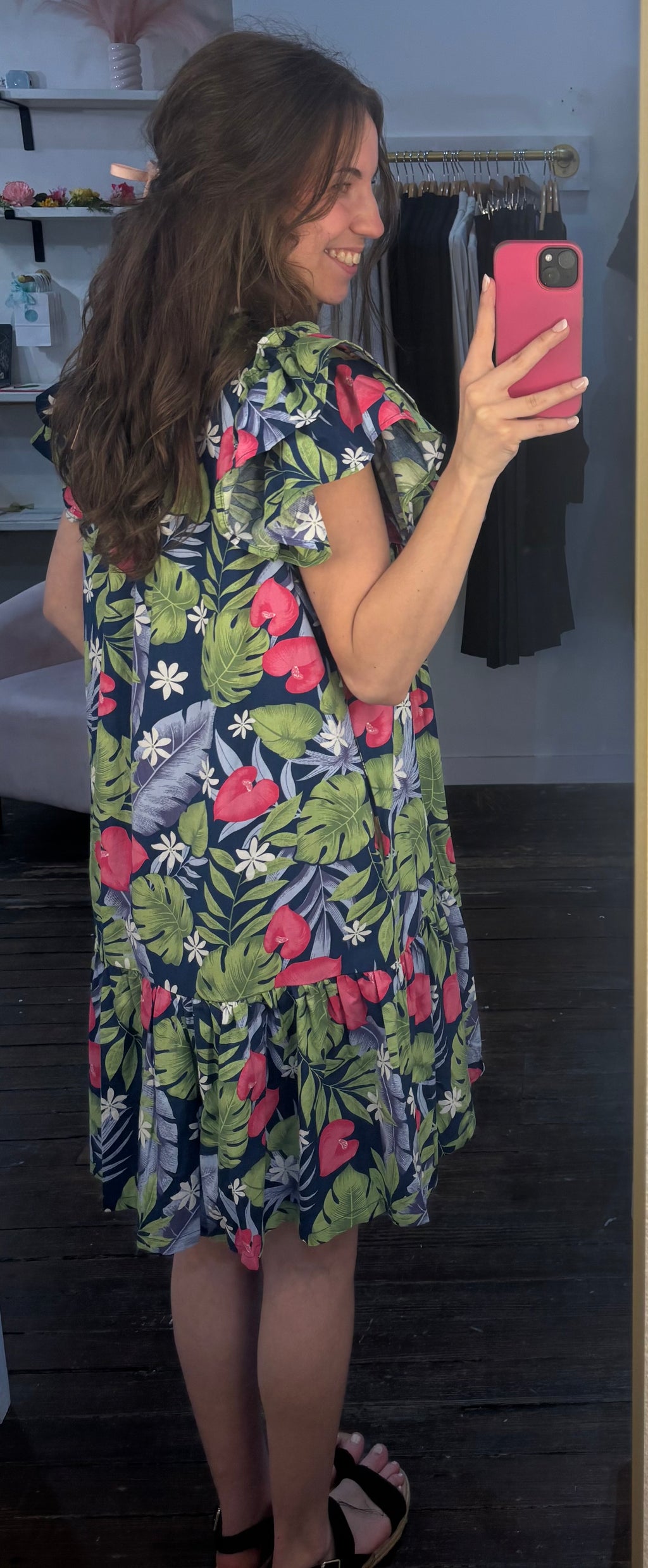 Tropical Print Pintucked Dress