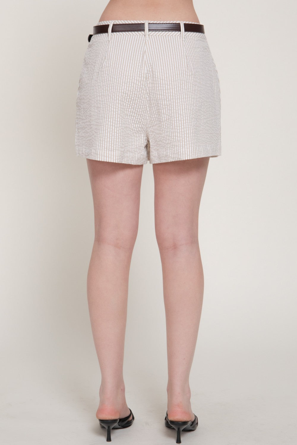 Belted Striped Woven Skort