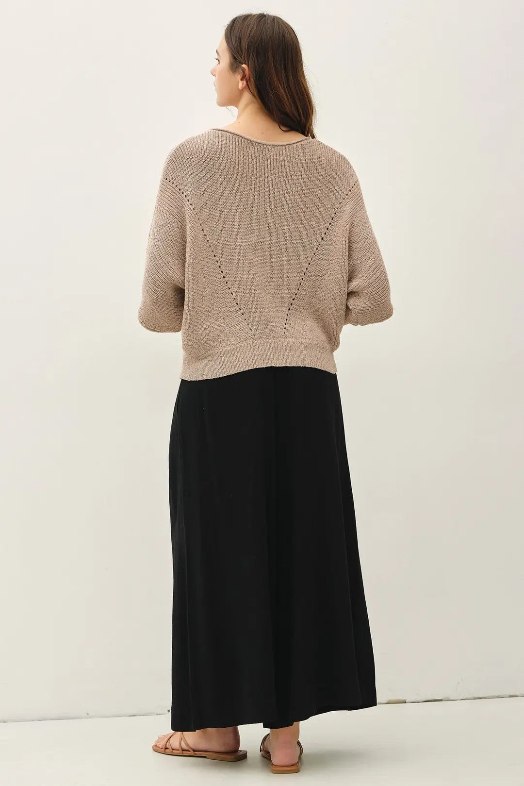 Pointelle Dolman Sleeve Cropped Sweater