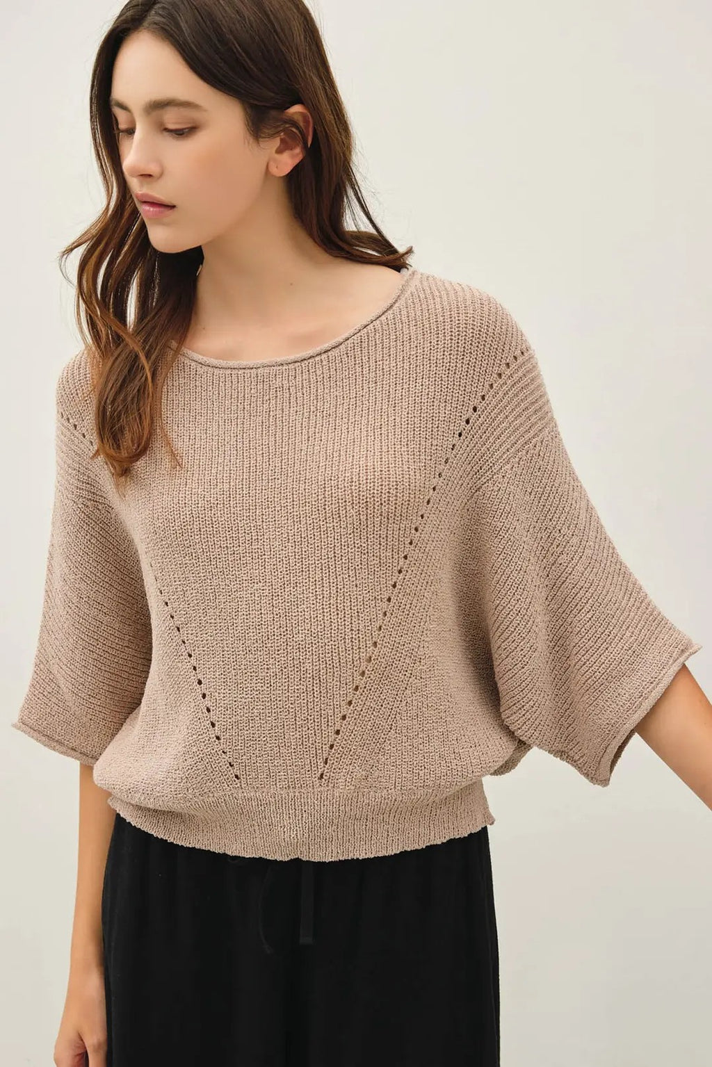 Pointelle Dolman Sleeve Cropped Sweater