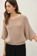 Pointelle Dolman Sleeve Cropped Sweater