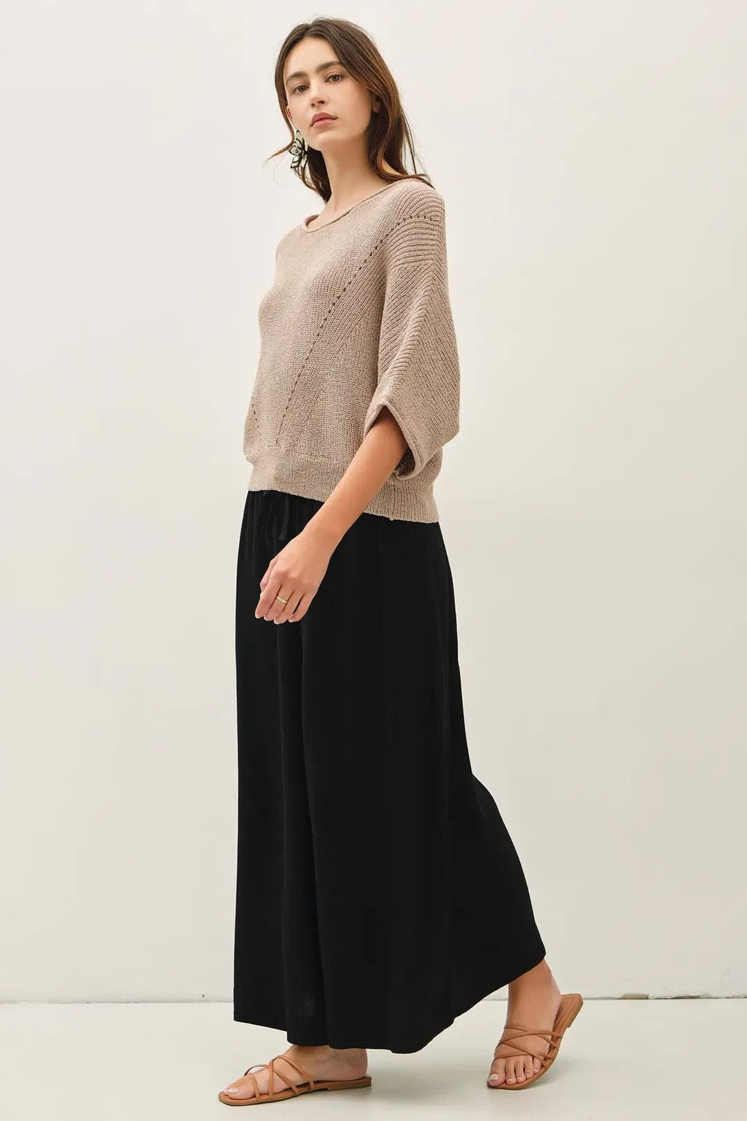Pointelle Dolman Sleeve Cropped Sweater