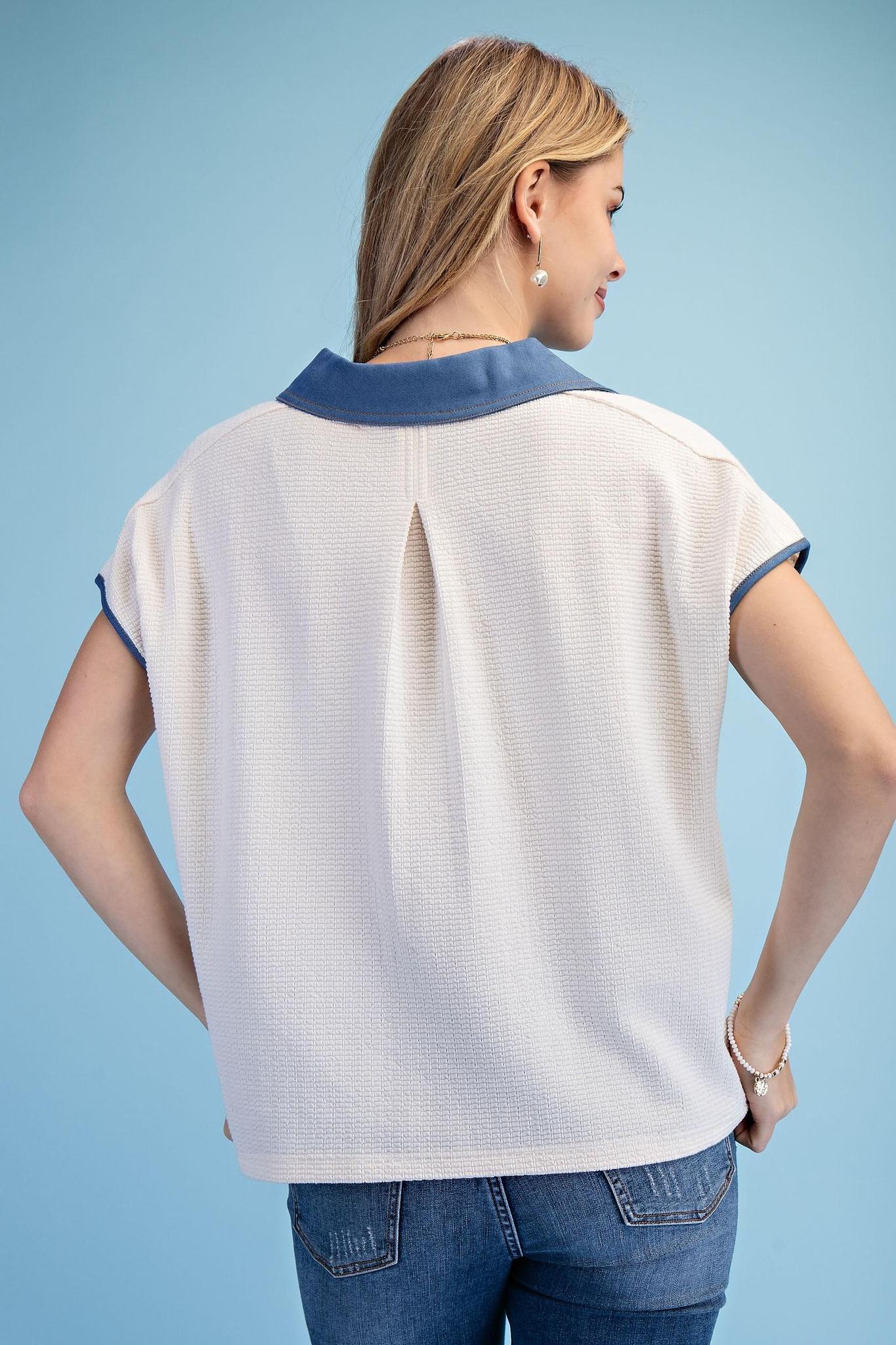 Textured Knit V- Neck Top