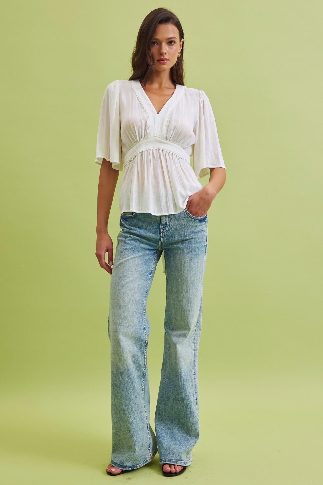 Kimono Sleeve Empire Waist Blouse