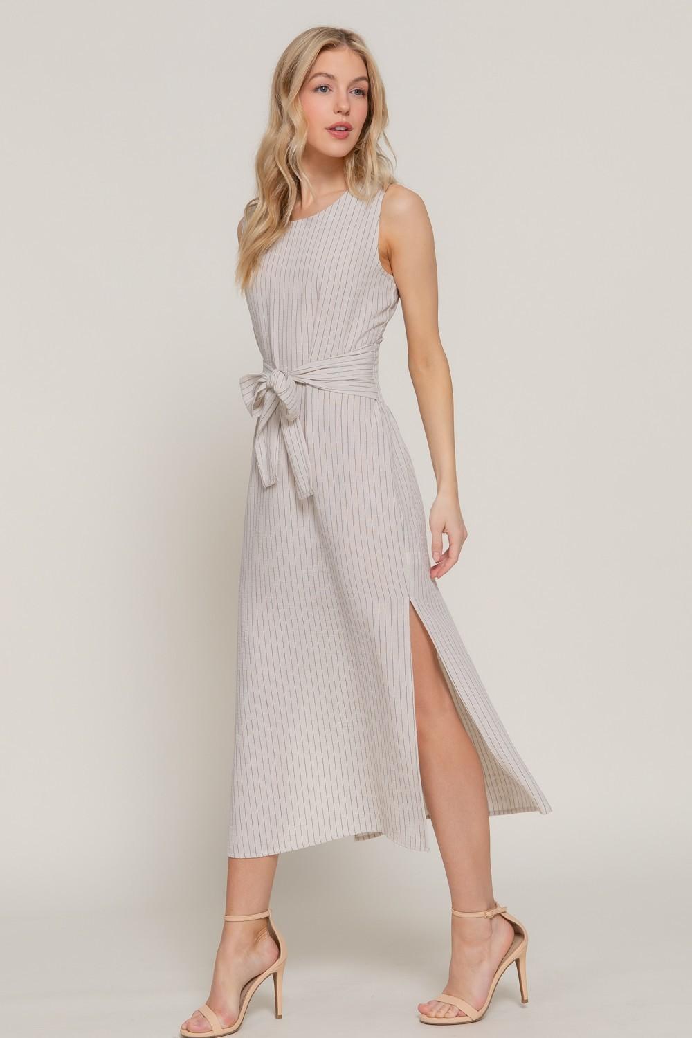 Sleeveless Linen Effect Woven Midi Dress