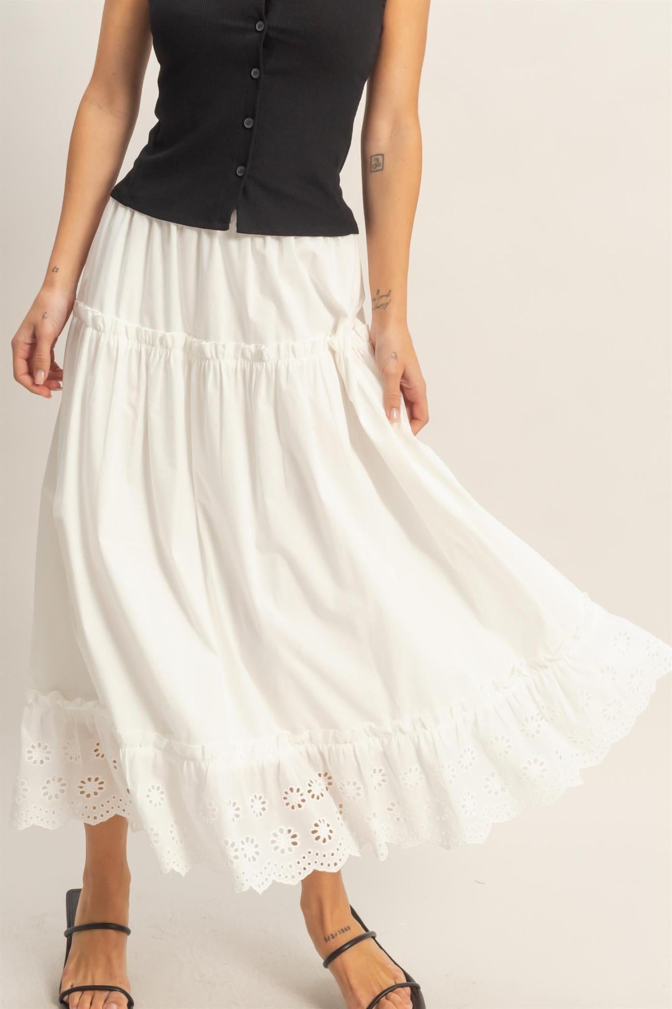Tiered Eyelet Maxi Skirt