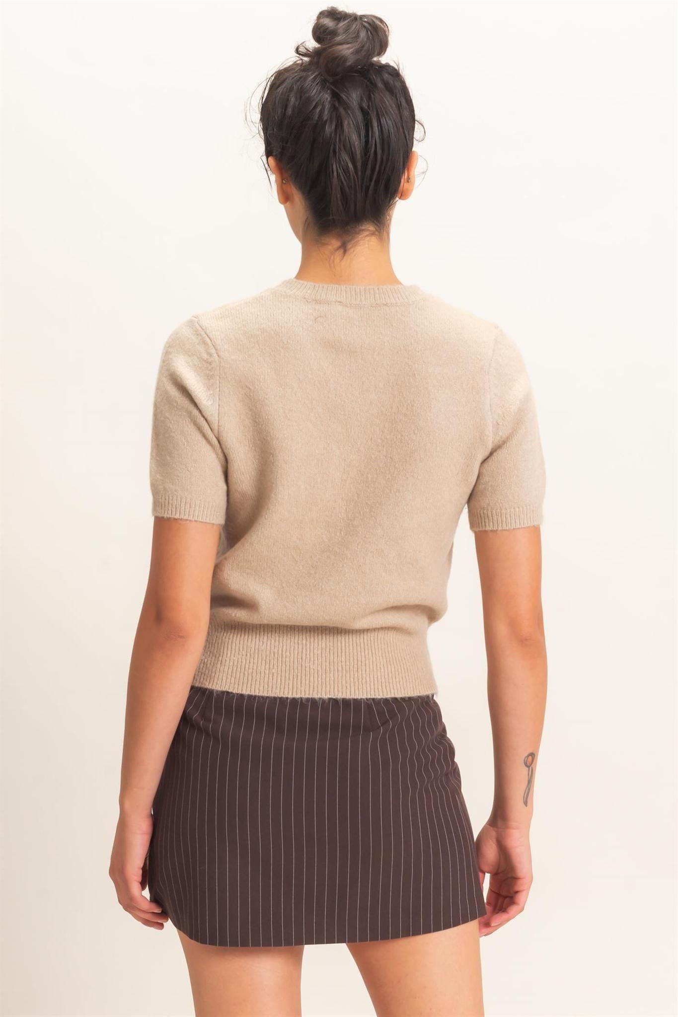 Crew Neck Short Sleeve Knit Top
