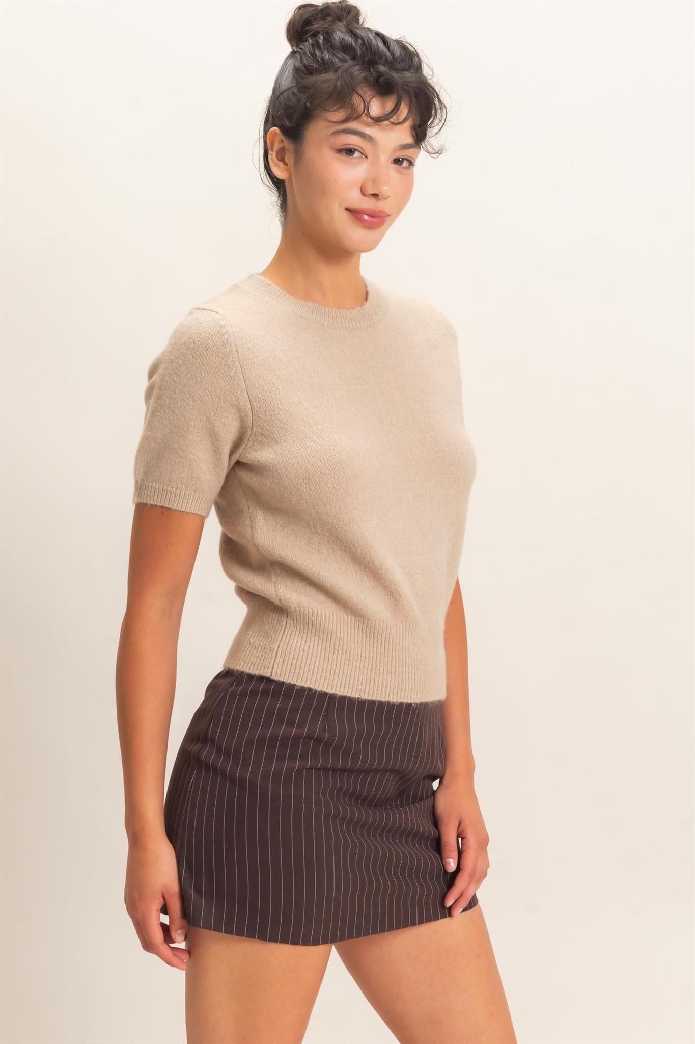 Crew Neck Short Sleeve Knit Top
