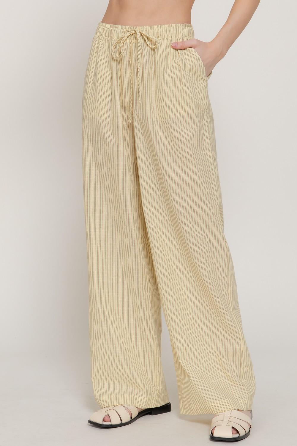 Elastic Waist Y/d Stripe Gauze Long Pants