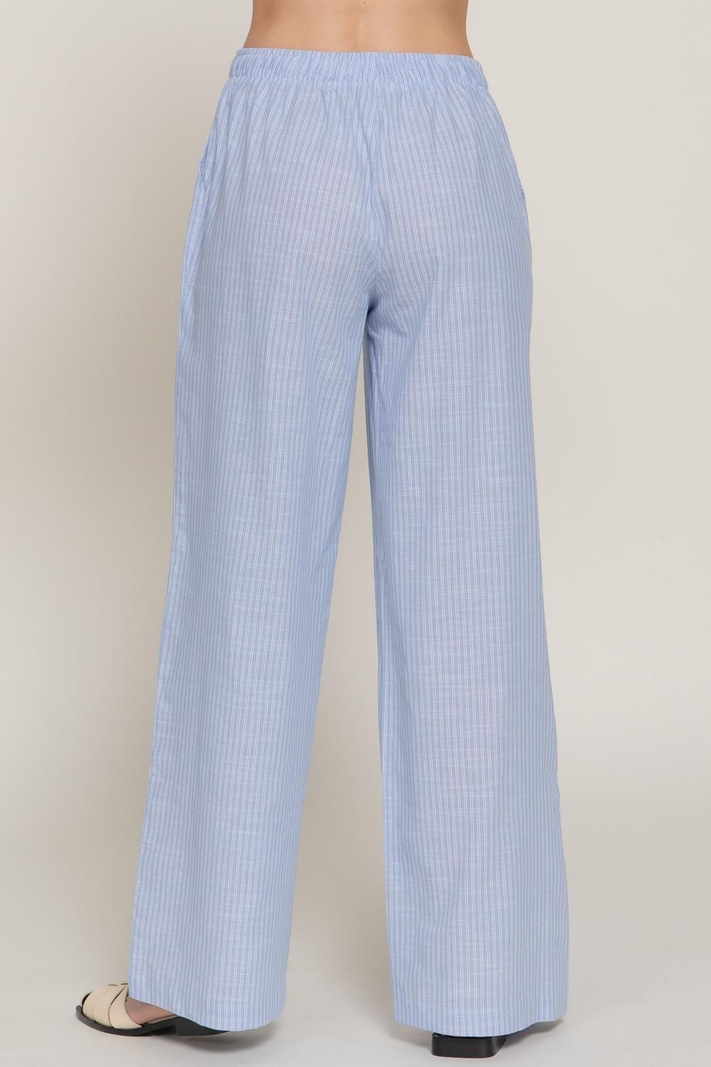 Elastic Waist Y/d Stripe Gauze Long Pants
