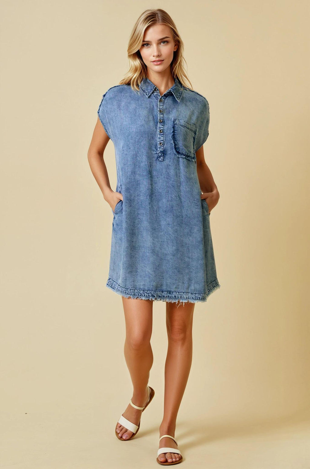 Tencel Denim Short Sleeve Shirt Mini Dress