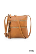 Vegan Leather Triple Zipper Crossbody Shoulder Bag