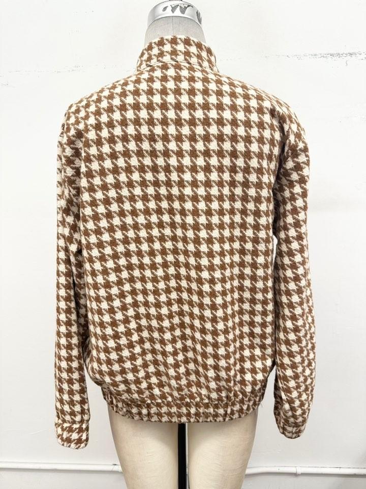 Houndstooth Snap Button Bomber Jacket