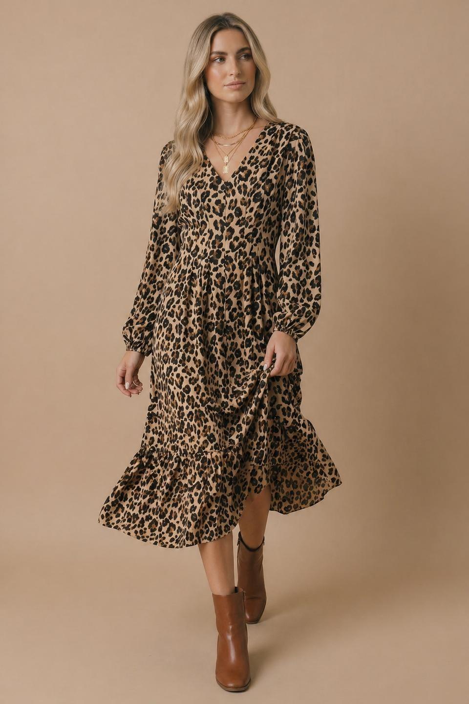 Animal Print Empire Silhouette Midi Dress