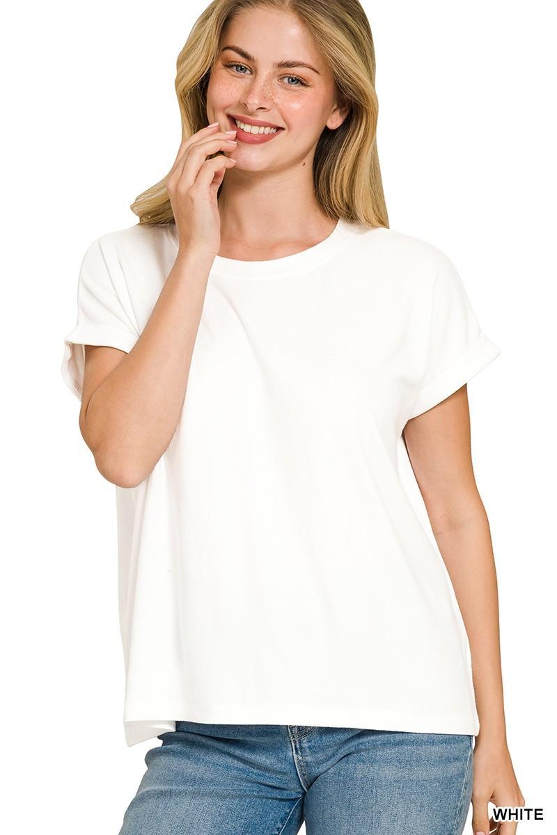 Soft Melange Hacci Short Sleeve Round Neck Top