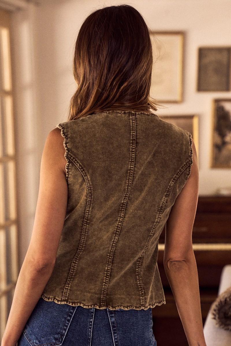 Washed Corduroy Scallop Edge Vest Top