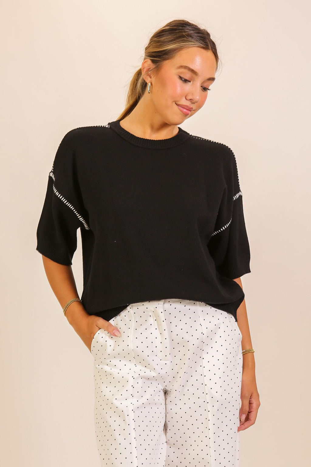 Relaxed Knit Short Sleeve Sweater