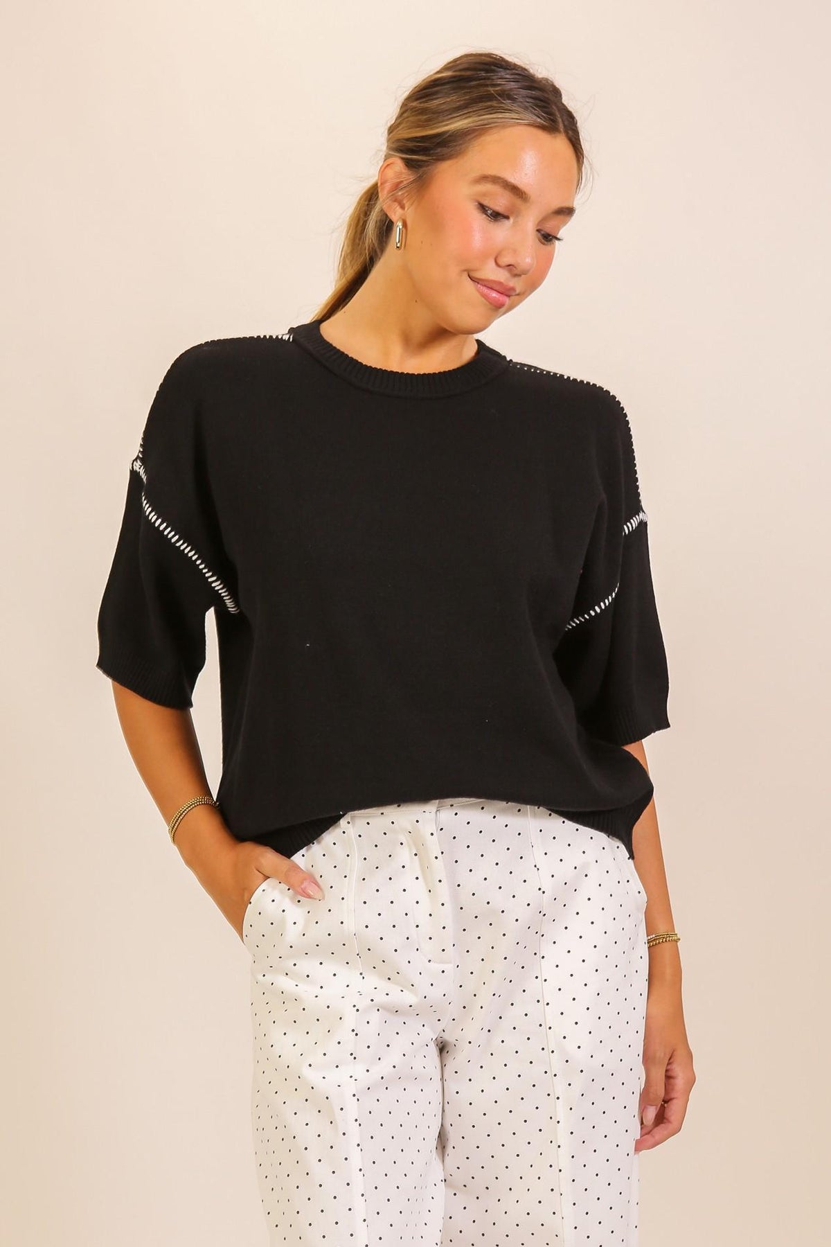 Relaxed Knit Short Sleeve Sweater