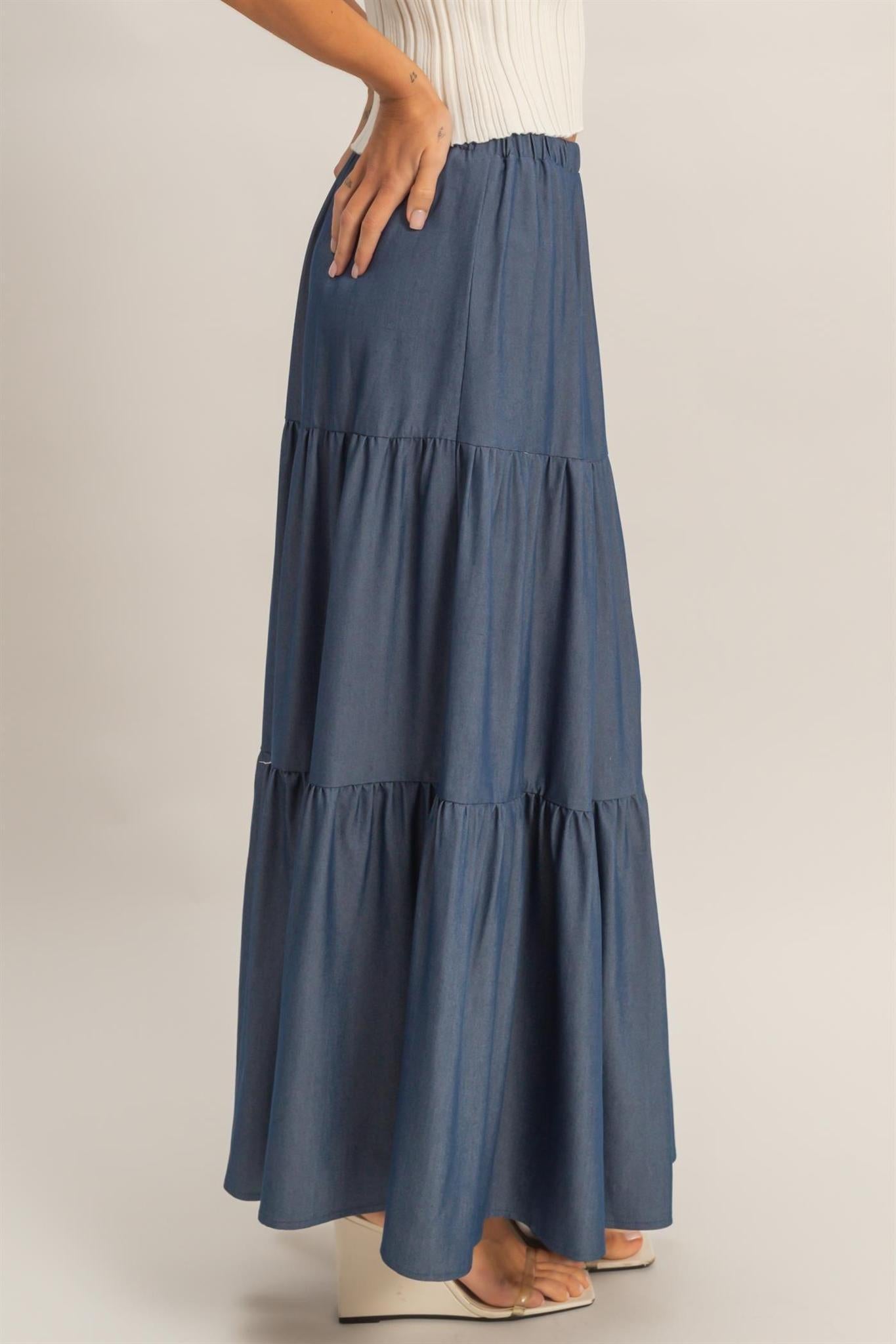 Elastic Waist 3-tier Skirt