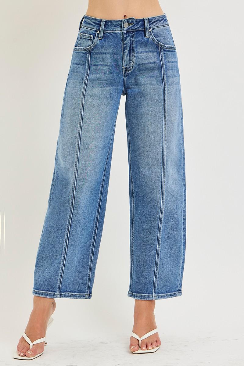 Plus Size Slouchy Cropped Barrel Jeans with Seamed Details