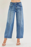 Plus Size Slouchy Cropped Barrel Jeans with Seamed Details