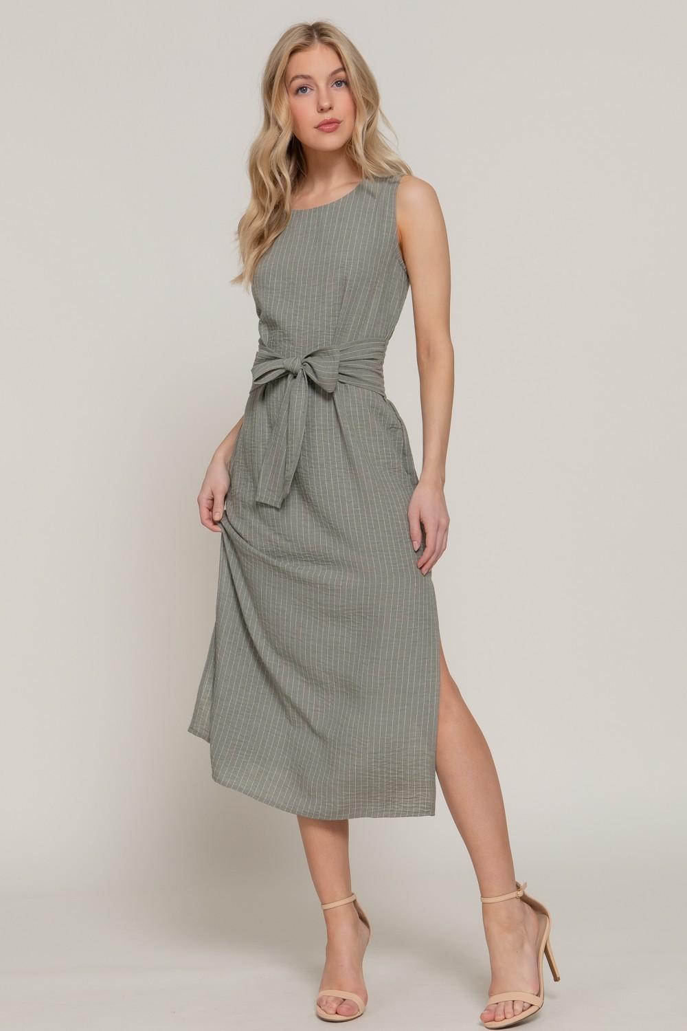 Sleeveless Linen Effect Woven Midi Dress