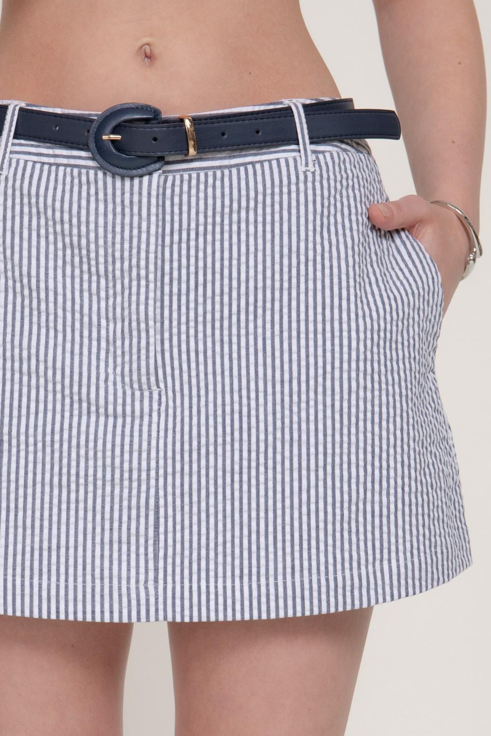 Belted Striped Woven Skort