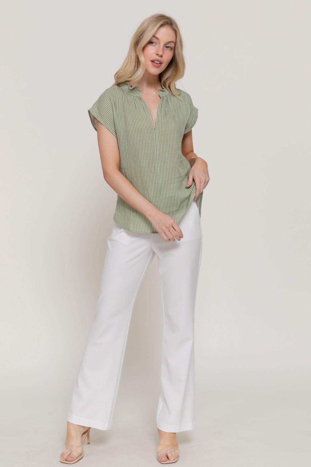 Dolman Slv V-neck Stripe Gauze Blouse