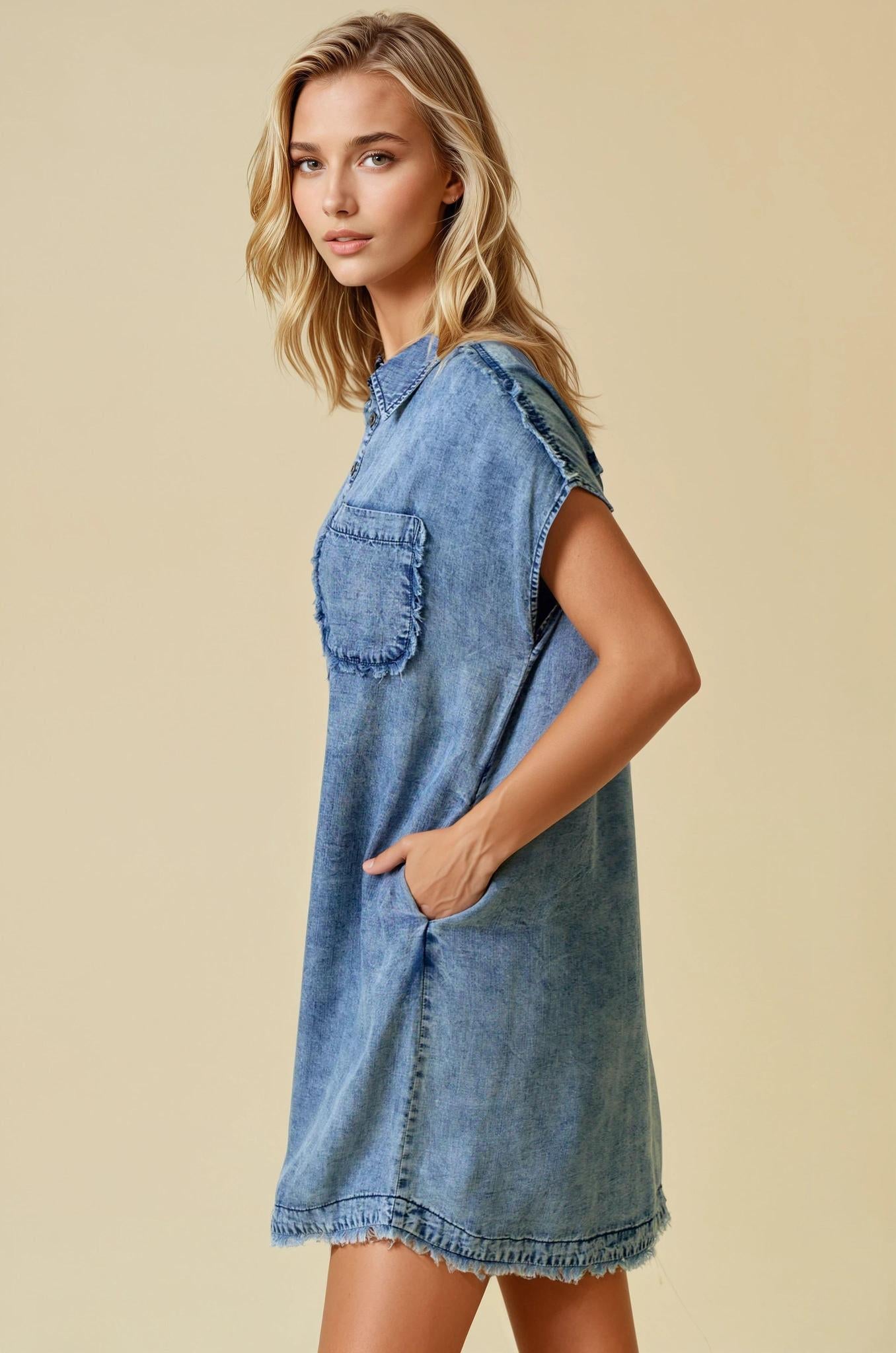 Tencel Denim Short Sleeve Shirt Mini Dress