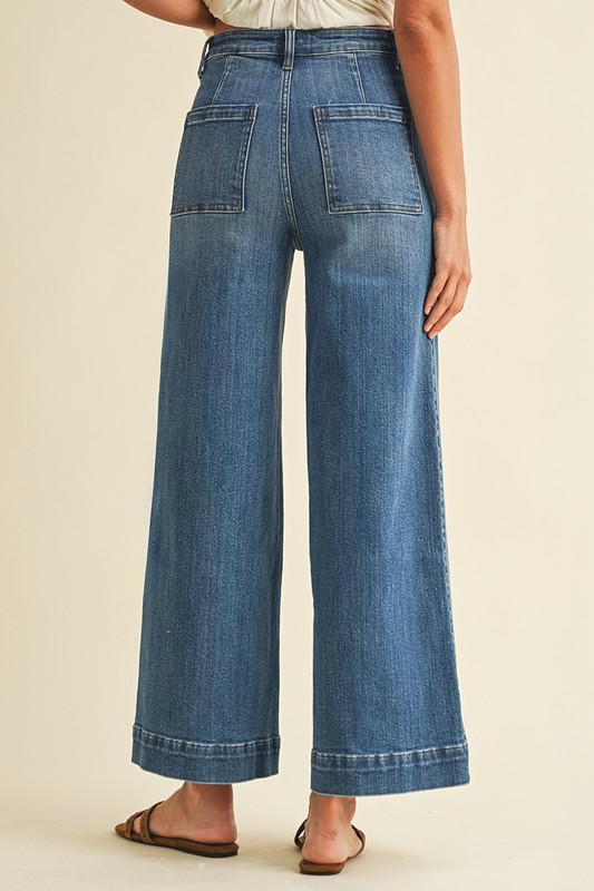 【YENN】HIGH RIZE TUCK WIDE DENIM PANTS Stretch High Rise Pin Tuck Detail Wide Leg Jean – Laurel Boutique