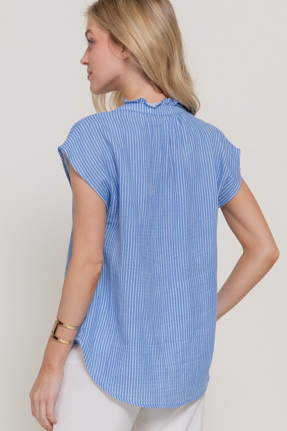 Dolman Slv V-neck Stripe Gauze Blouse