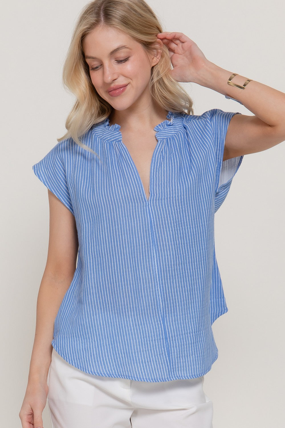 Dolman Slv V-neck Stripe Gauze Blouse
