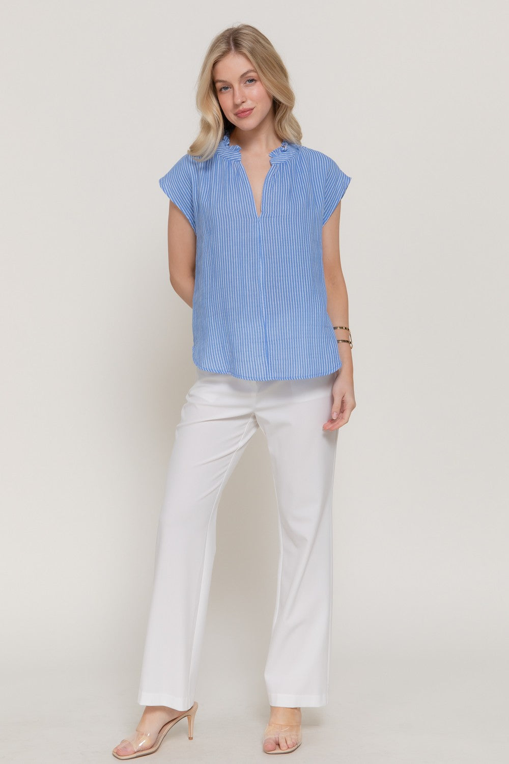 Dolman Slv V-neck Stripe Gauze Blouse