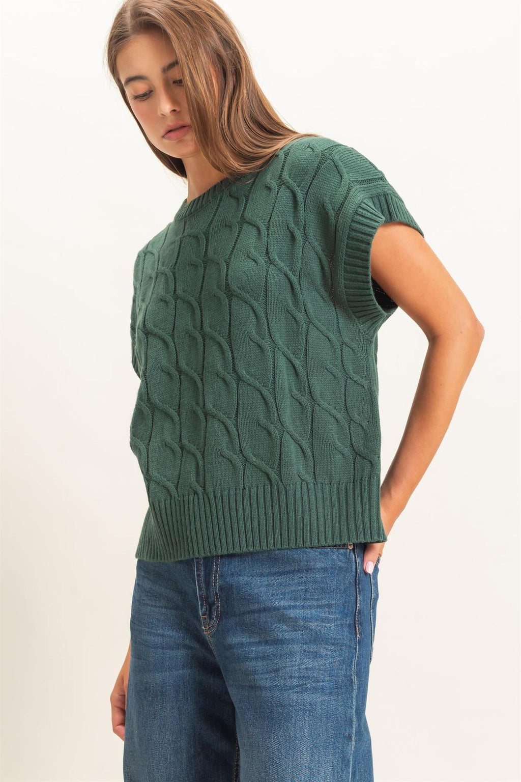 Cable Knit Cap Sleeve Sweater