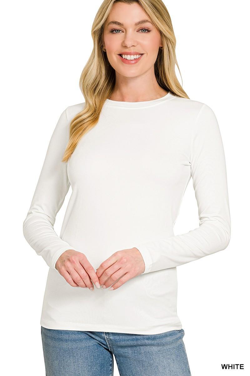 Brushed DTY Microfiber Long Sleeve Round Neck Tee