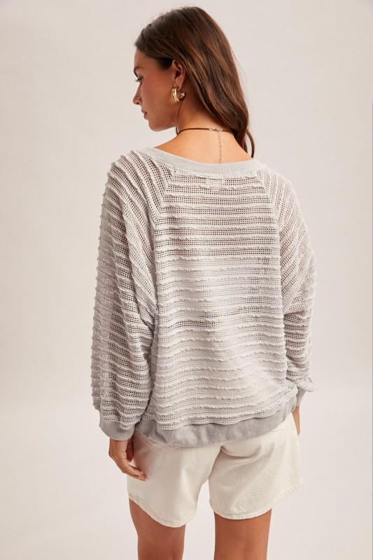 Raglan Sleeve Waist String Detail Textured Top