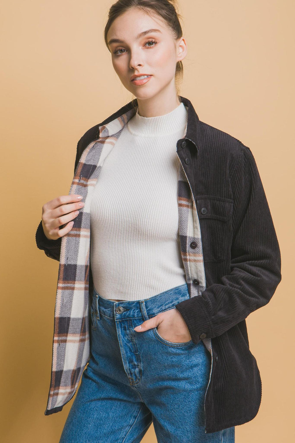 Reversible Corduroy Flannel Plaid Shacket – Western